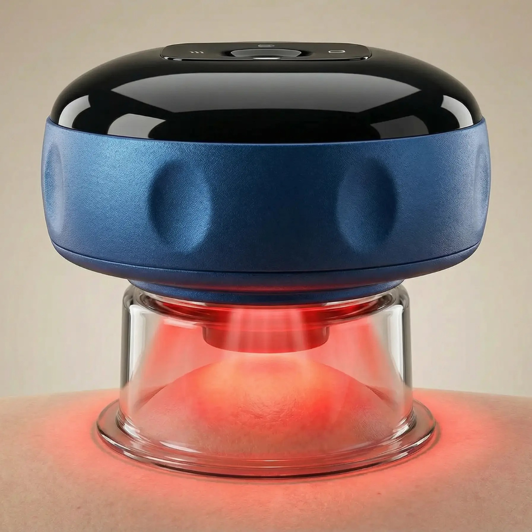 NuLYFF Intelligent Cupper showing its red light therapy in aciton